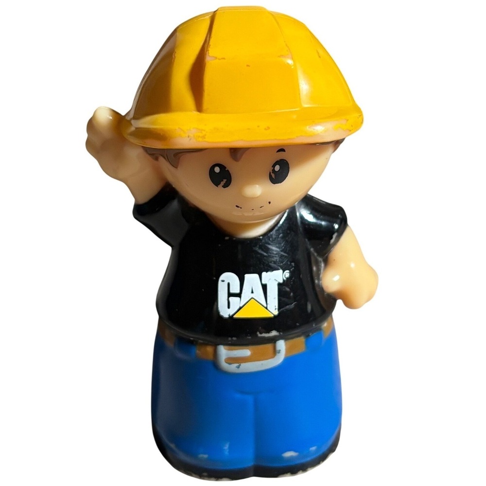 Fisher-Price Little People CAT Construction Worker Figure Yellow Hard Hat Toy